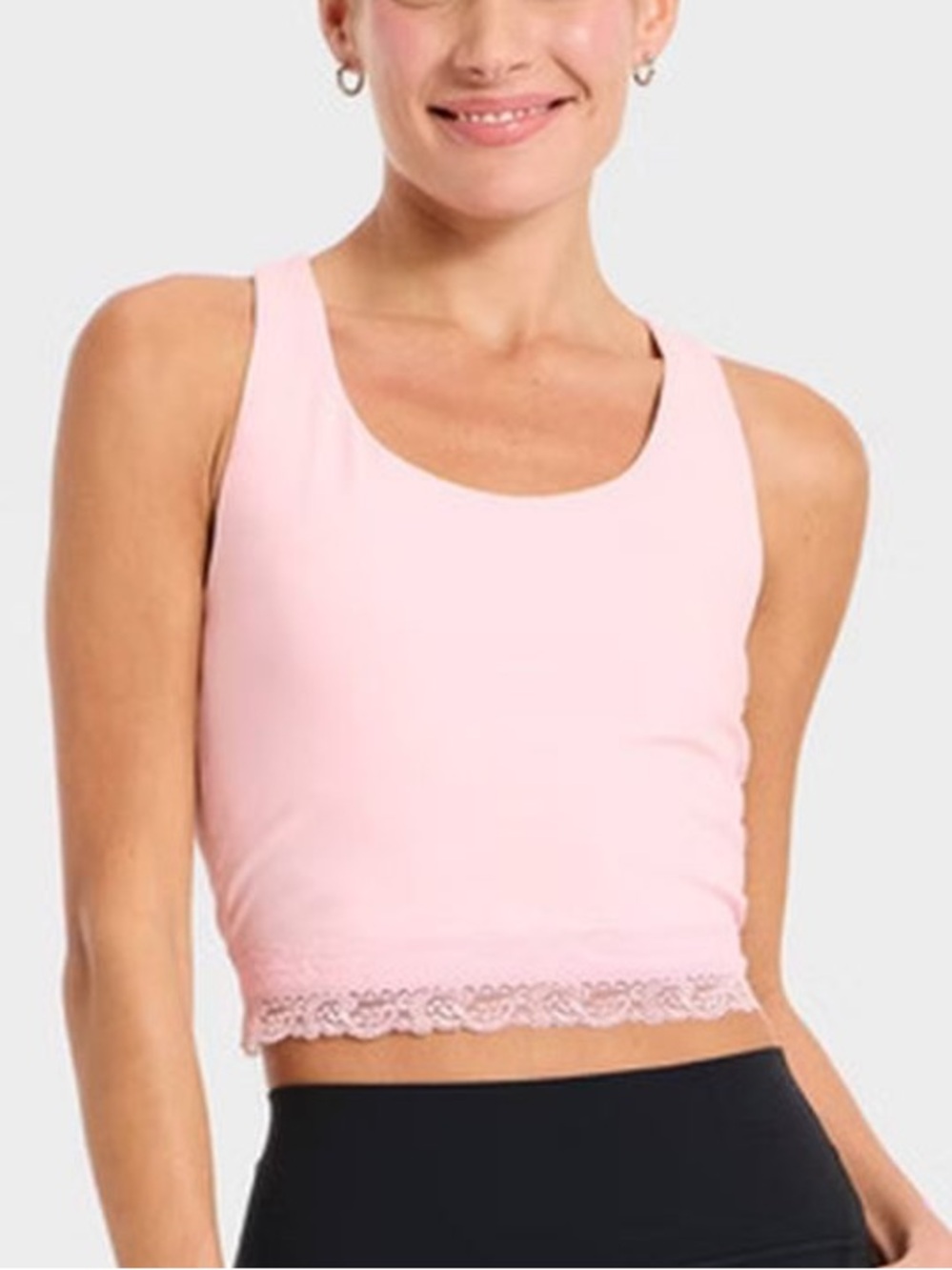 all in motion Light Pink Lace-Hem Tank Bralette NWT x